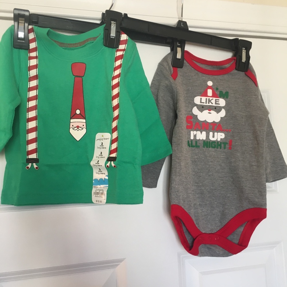 2 New 3 month Childrens Place Boys Christmas Shirt